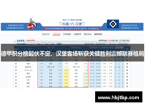 德甲积分榜起伏不定，汉堡客场斩获关键胜利震撼联赛格局